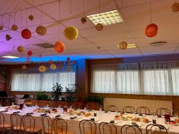 table full of food at a function room in latvia